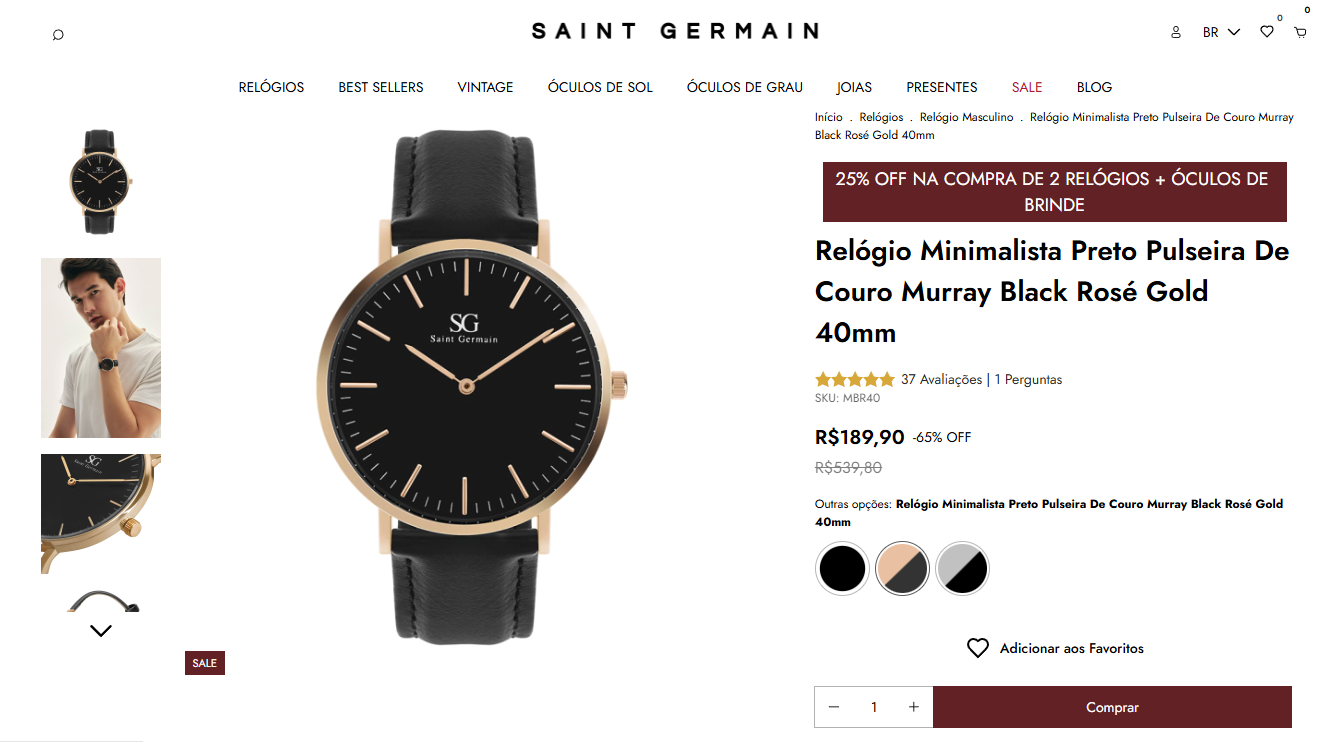 Página de produto otimizada, relógio Saint Germain